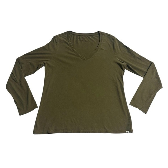 Pact Women's V-Neck Long Sleeve Shirt Large Green Organic Cotton - Picture 1 of 8